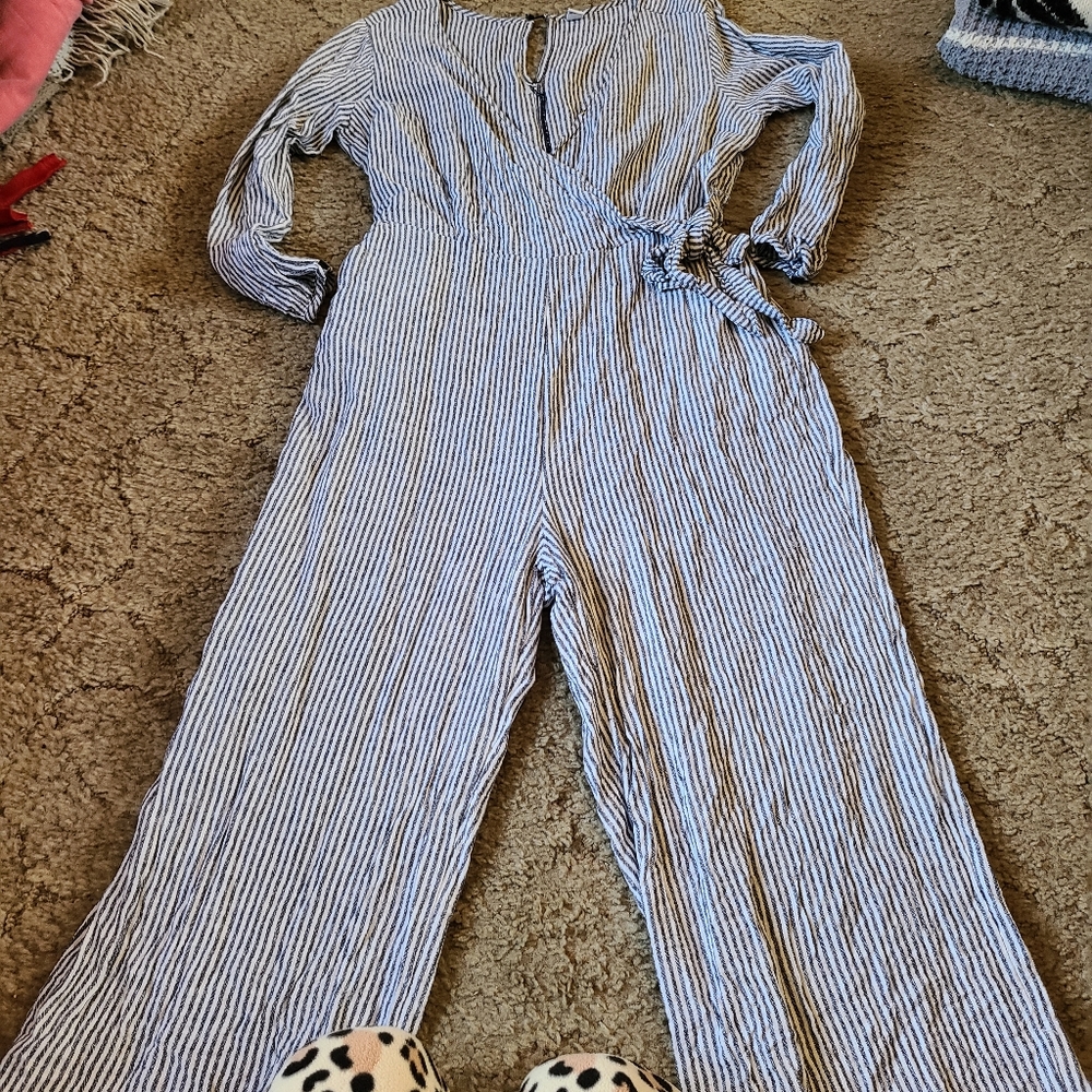 Blue and white romper